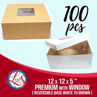 12x12x5 (100 pcs) Premium Cake Box / Pastry Box with Window [ 12 x 12 x 5 ] Reversible Base
