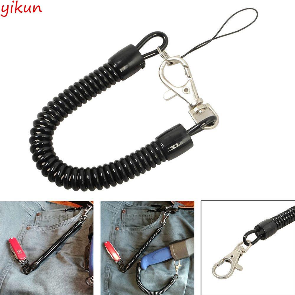 New Plastic Black Retractable Spring Coil Spiral Stretch Chain Keychain Key Ring