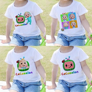 Cocomelon Cartoon Print Baby Tshirts Boys Girls Unisex White Tops Tee Drop Shipping