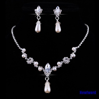 Bridal Super Glamor Wedding Faux Pearls Rhinestone Necklace Earrings Jewelry Set