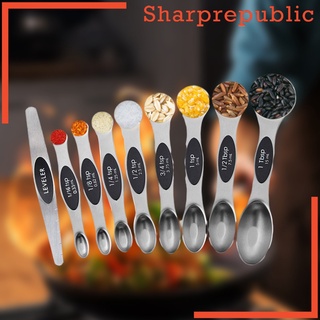 [SHARPREPUBLIC] 9 Pack Magnetic Measuring Spoons Set, Dual Sided Stainless Steel Measuring Spoons for Spice Jars, Stackable Teaspoon for Measuring Dry and Liquid