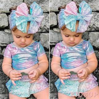 ✿KIDSUP✿Newborn Baby Girls Clothes Gradient Tops+Shorts+Bow Dress