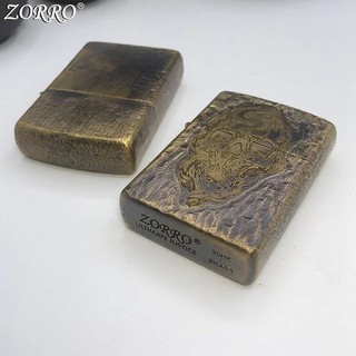 Zorro Kerosene Lighter Pure Copper Brass Carving Skull B Pattern Handicraft Gasoline Oil Lighter Gif