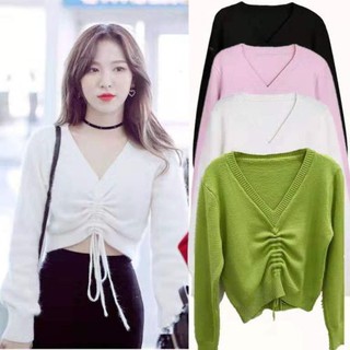 COD WEANIA Red Velvet Wendy Korean V-Neck Knit Women Tops Sweater Shirt