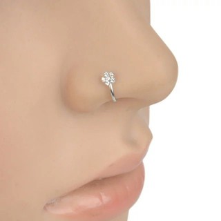 Small Thin Clear Crystal Flower Nose Hoop Stud Ring
