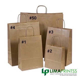 Big Size Plain Brown Kraft Paper Bags with Twine Handle / Shopping Bags / Take Out Bags