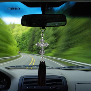 【Ready Stock】◆MALN_Rhinestone Cross Jesus Christian Car Rear View Mirror Hanging Pendant Decor