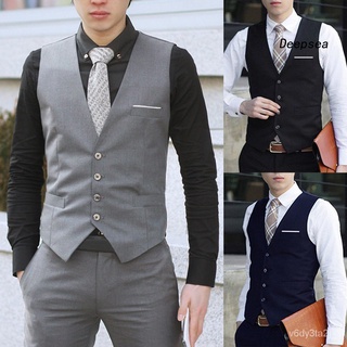 【ins】【Hot Sale】 DP0-Business Men 4 Buttons V-Neck Sleeveless Waistcoat Slim Fit Working Wedding Vest