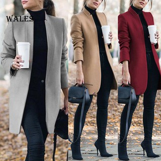 ✿WA✿Office Lady Autumn Solid Color Stand Collar Woolen Long Coat Plus Size Cardigan