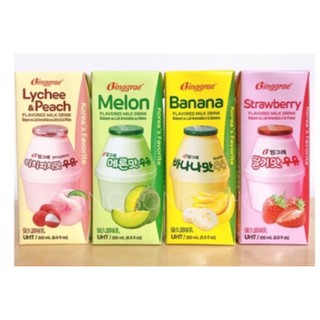 Korean Binggrae Milk Drink 200ml (Strawberry, Melon, Banana, Lychee)