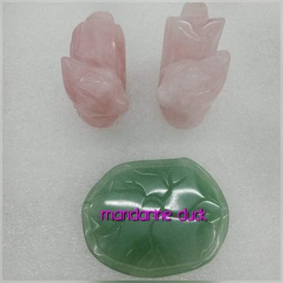 mandarine duck rose quartz couple with jade stone stand one set