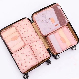 6 in 1 Travel Luggage Bag Clothes Organizer (Cherry Pink)