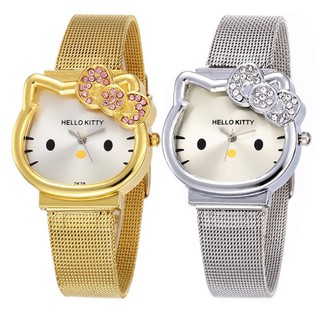 Hello Kitty Cartoon Kids Watches Stainless Steel Gold Silver Quartz Watch Girls Women Diamond Wrist Watch