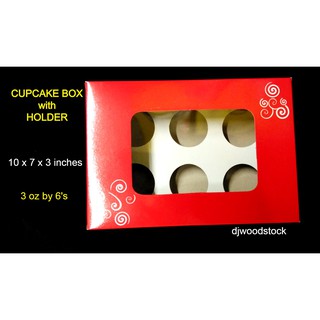 CUPCAKE BOX with HOLDER , MUFFIN BOX with 6 Hole Holder 3oz 10x7x3 inches