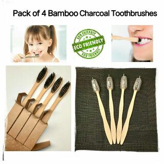 Pack of 4 Bamboo Charcoal Toothbrushes Eco Friendly.