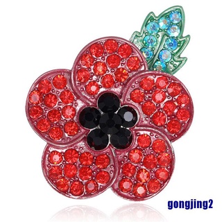 Vintage Brooch Red Crystal Rhinestone Flower Badge Pins Broach Jewelry Gift