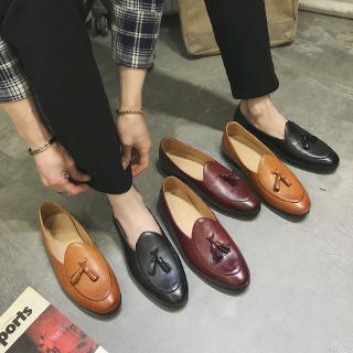 Men's Business Formal Genuine Leather Shoes Slip-On slip Loafer Low-Cut Tassel Shoes (1)