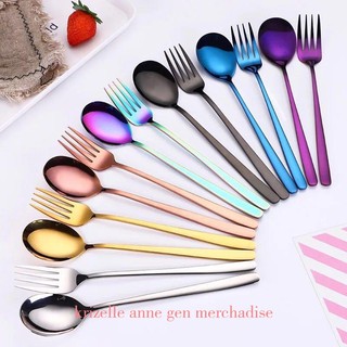 Korean 2in1 spoon and fork 304 Stainless Steel Creative Metal Cutlery Set W/pouch set (1)