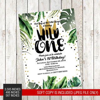 Wild One Wild Forest Themed Printed Birthday Invitation 062