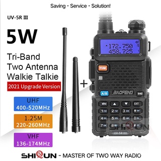 2021 Baofeng UV-5R III Tri-Band Walkie Talkie VHF 136-174Mhz/220-260Mhz/UHF 400-520Mhz Ham Radios 5W