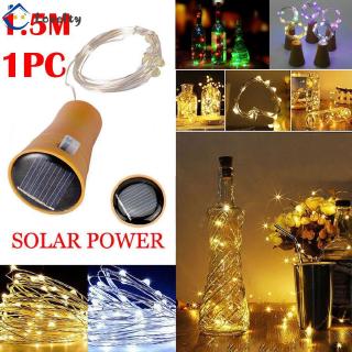 1PC 1.5M Solar Cork Wine Bottle Stopper Copper Wire String Lights Fairy Lamps