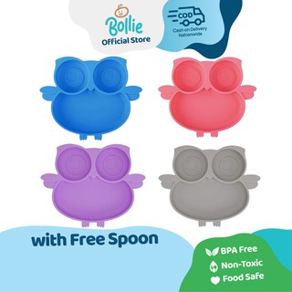 Bollie Baby Owl Silicone Section Plate with Strong Suction