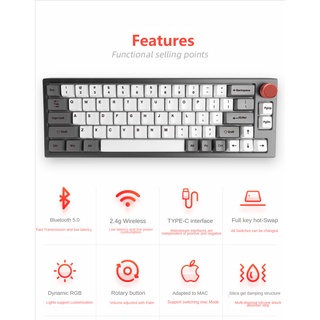 Lychee gaming G66/G66Pro RGB hot swappable Gasket Mechanical keyboard South facing LED hot-swappable Tri-mode Bluetooth 2.4g wireless 65% Translucent removable frame Metal Multimedia Volume knob Gateron cap BOX TTC Switch low profile (5)