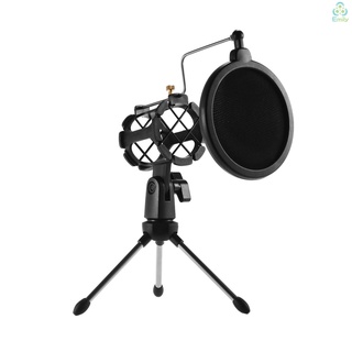 [*New!]Mini Desktop Microphone Stand + Shock Mount Mic Holder + Pop Filter Kit for Studio Recording Online Broadcasting Chatting Singing Meeting