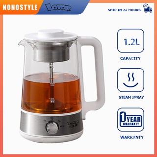 Lotor Tea Kettle 1.2L large capacity, Glass Teapot home automatic steam teapot office glass teapot, three-speed knob control Food Grade Stainless Steel Inner Lid BPA free