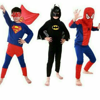 Costume Spiderman Superman Batman W/Mask For Kids (2-7yrs)