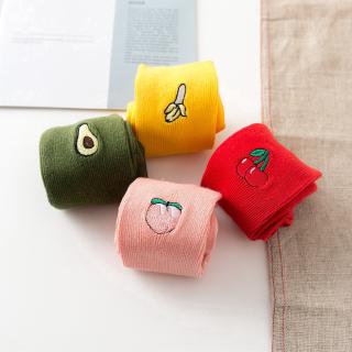 Cute Cartoon Fruit Print Avocado Banana Cherry Peach Women Socks Harajuku Embroidery Funny Socks