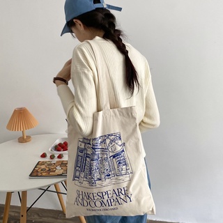 Women Canvas Tote Bags Korean Shakespeare Printing Shoulder Bags for Lady Casual Tote Handbag
