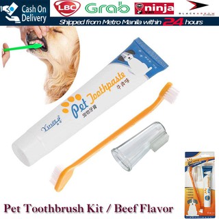 【Fast Delivery】Pet Toothbrush Set Puppy Toothpaste Dog Cat Finger Tooth Oral Cleaning Beef Flavor