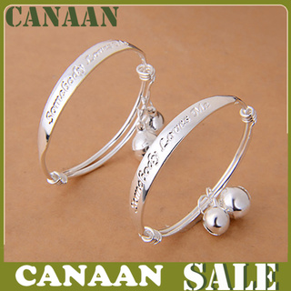 canaan 2Pcs Charm Bracelet Double Bells Jewelry Gifts Silver Plated Infant English Letter Bangle Bracelet for Baby