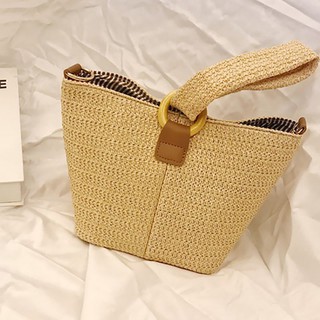Women's Durable Weave Straw Beach Bucket Bags (5)