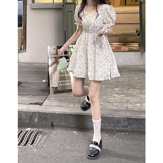 Skirt Slimming SummeraFloral Dress Chiffon French First Love Word Puff Sleeve New Sweet Style Gentle