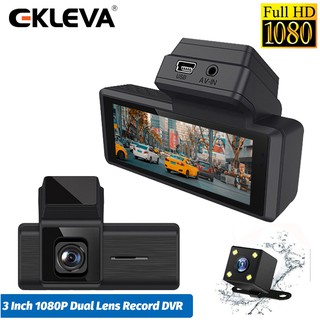 EKLEVA Dual Lens Video Recorder 3 Inch Mini Dash Cam WDR Super Night Vision 1080P 24h Parking Monitor Car Dash Camera with Rear Camera