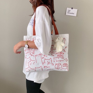TOTE BAG Canvas Bag Female Student Korean Version Shoulder Bag Versatile Ins Japanese Lazy Style College Student Class Handbag (4)