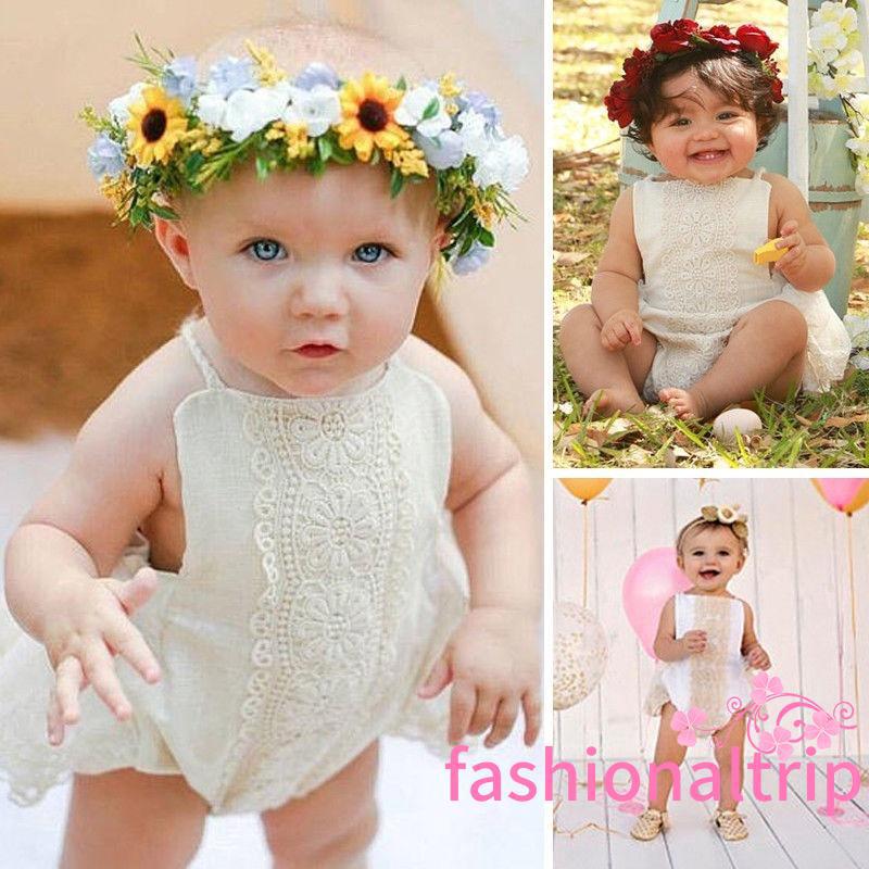 LPI-Newborn Kids Baby Girl Clothes Lace Floral Romper