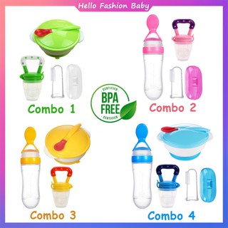 【HFB】Combo 4 in 1 Baby Bowl Feeder Feeding Silicone Bottle Nipple Fruits Baby Toothbrush Puting Bayi Baby supplies set