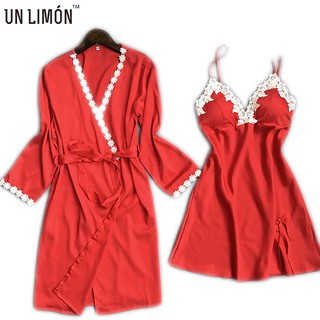 UNLIMON Women SLeepwear Set Silk Long Sleeve Robe Nightdress
