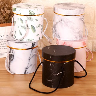 1Pcs Marble Romantic Round Flower Box Portable Small Flower Box With Rope Festive Party Supplies (1)
