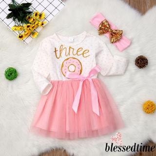 HGL♪2PCS/Set Toddler Baby Girls Birthday Donut Tutu Skirt + Headband Dress Set (6)