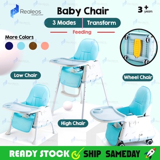 【Ready Stock】Realeos 2 in 1 Baby Kids Safety Dining High Chair Booster Seat With Wheels R866