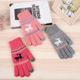 Cute Women Elk Deer Knitted Gloves Full Finger Winter Mittens Female Gloves