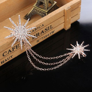 Fashion Women Crystal Star Brooches Sparking Chain Brooches