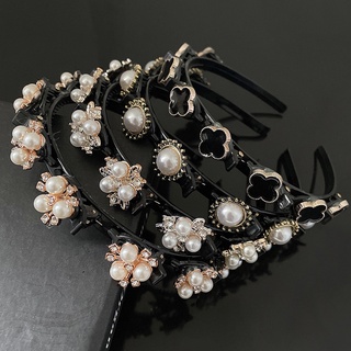 Korean Fashion Elegant Flower Pearl Headband Bangs Braided Hair Band (4)