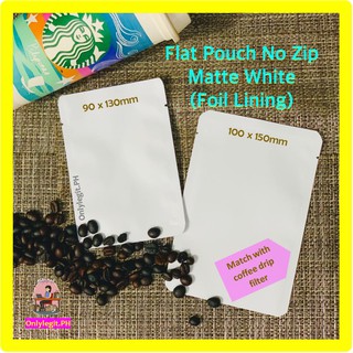 100pcs Flat Pouch Coffee Drip Bag No Zip Matte White Foil Lining