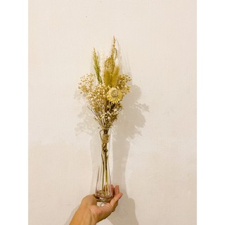 DRIED FLOWERS WITH GLASS VASE NEUTRAL COLORS