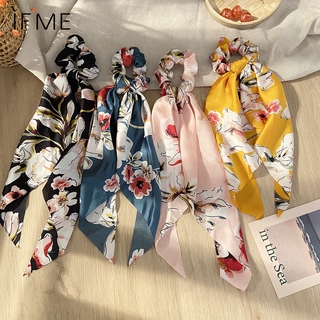 Ifme Fashion Retro Floral Ribbon Hair Band Korean Elastic Rubber Band Pendant Hair Tie Scrunchies Women Hair Accessories Gift